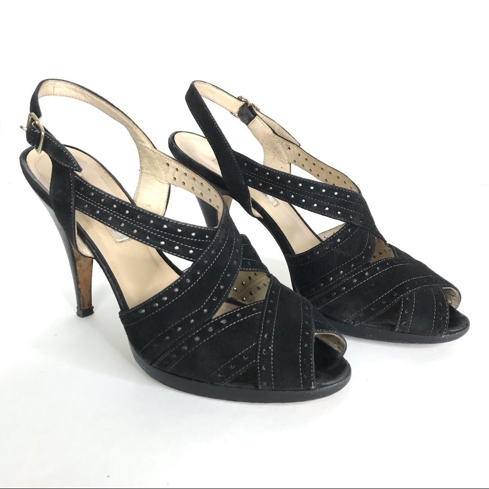 Oscar de la Renta Suede Leather Peep Toe Sandals Heels SIZE 38